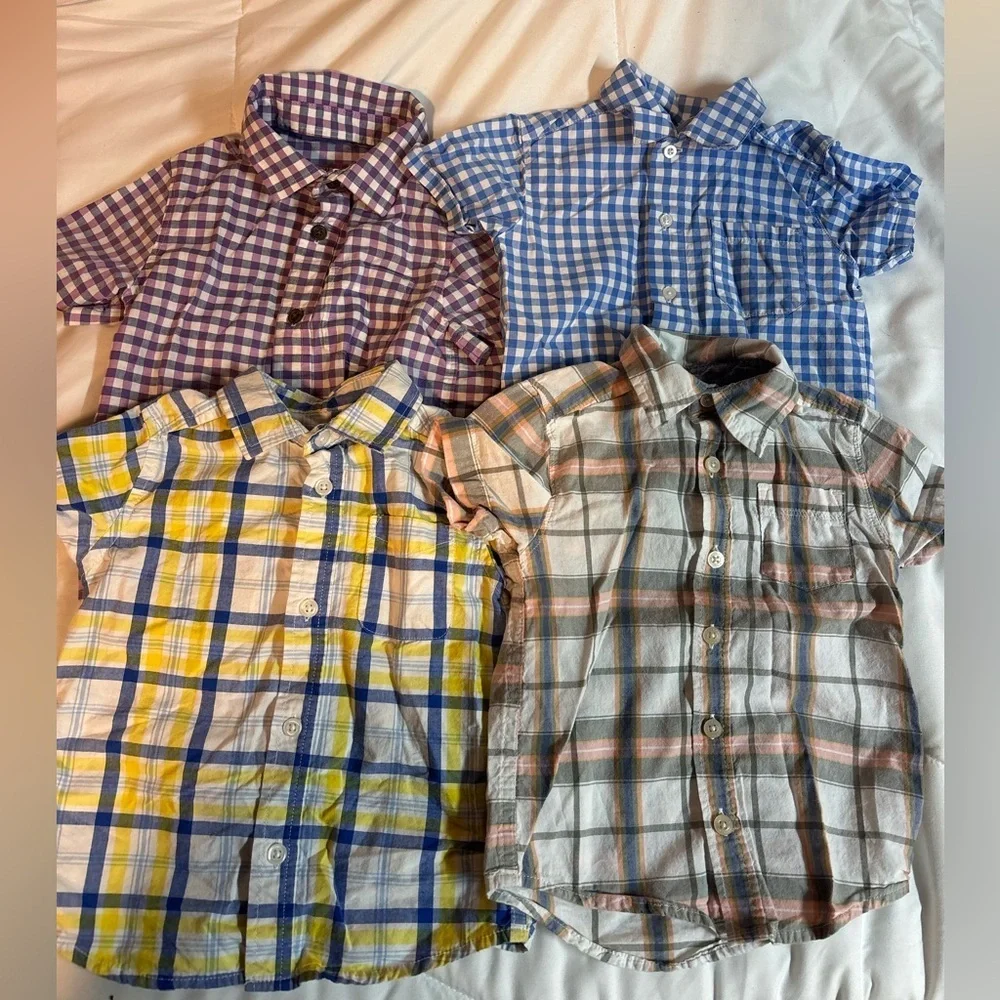 Set of 4 Kids Plaid Button-Down Shirts - Blue, Yellow, Purple, Tan 2T